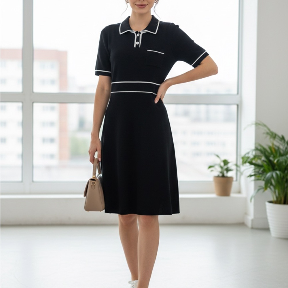 Elegant Black Dress with White Accents Stella Moda efforltess Elegance
